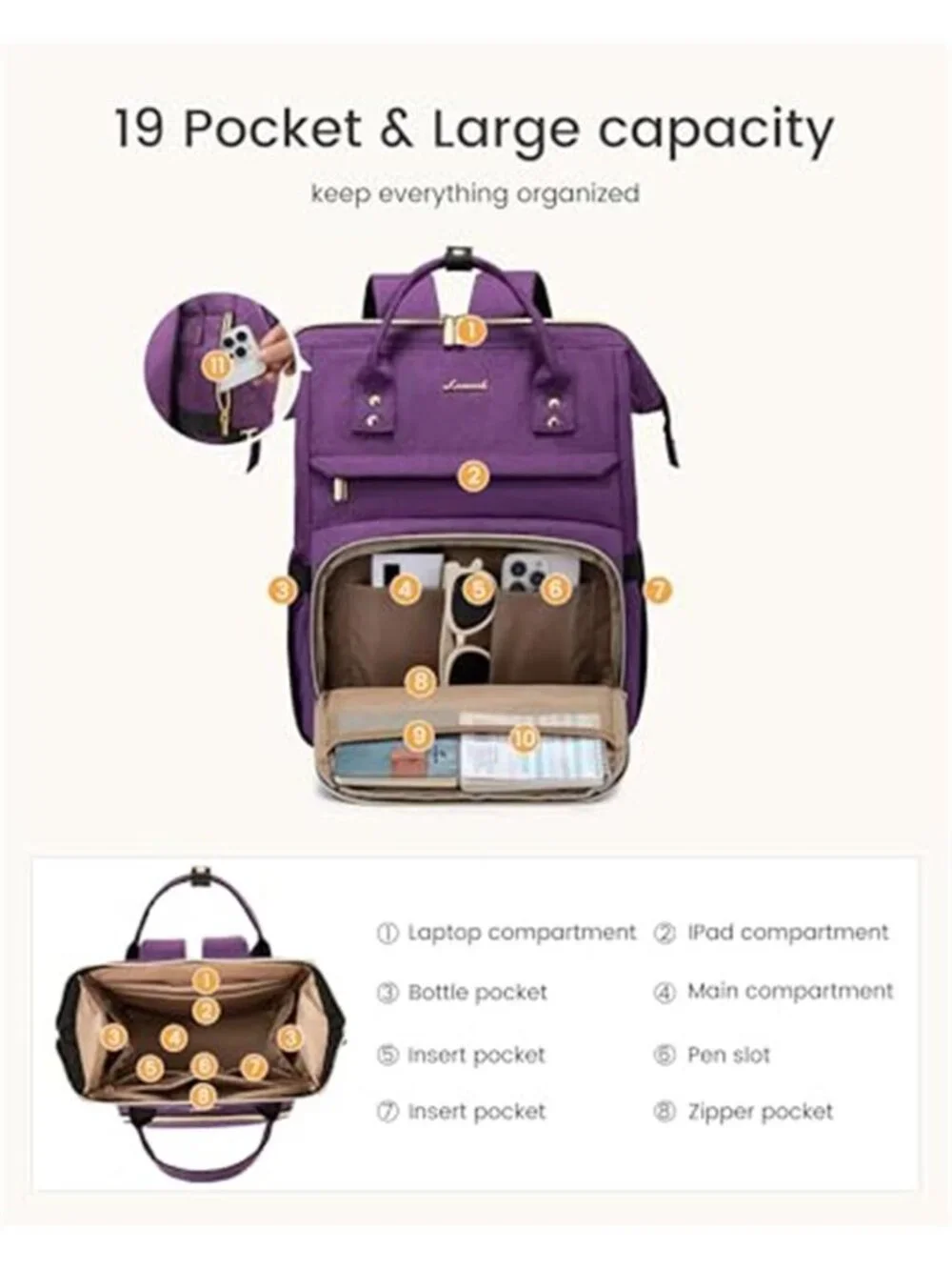 Womens Laptop Backpack Travel Bag With Stanley Cup Holder Teacher Nurse